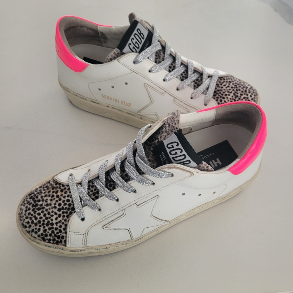 Golden Goose Women's Sneakers with Neon Pink and Leopard Print